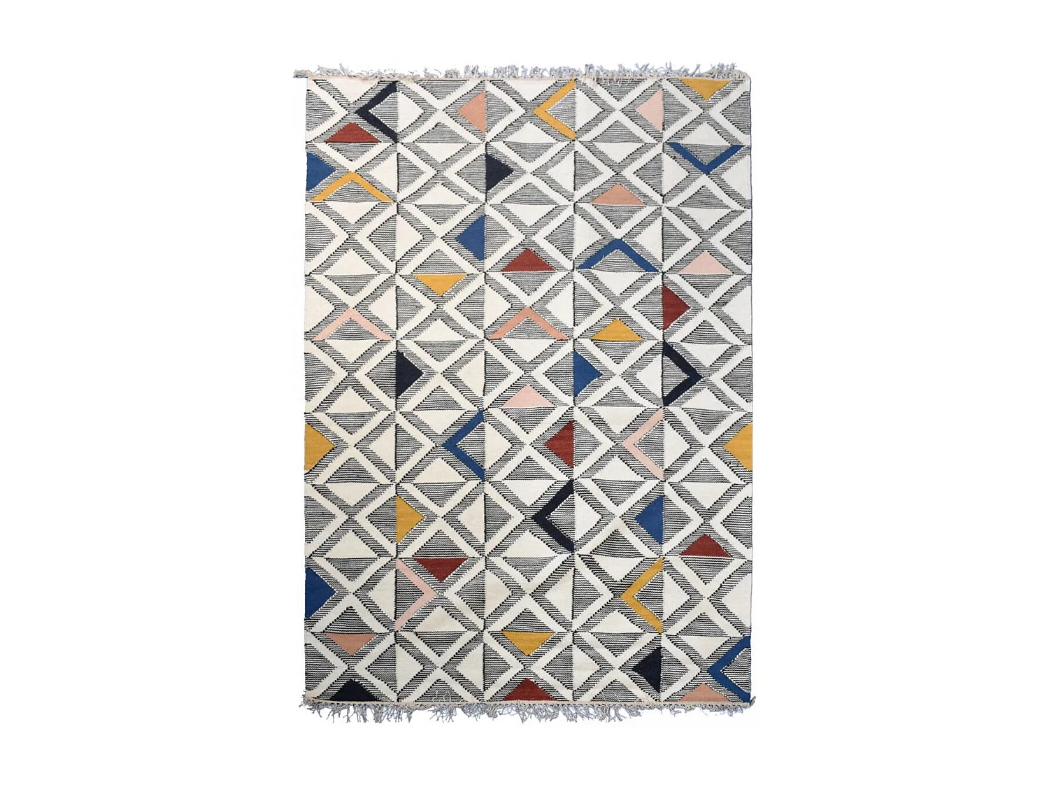 Tapis kilim 160x230 rectangle fait à la main en laine gris et blanc