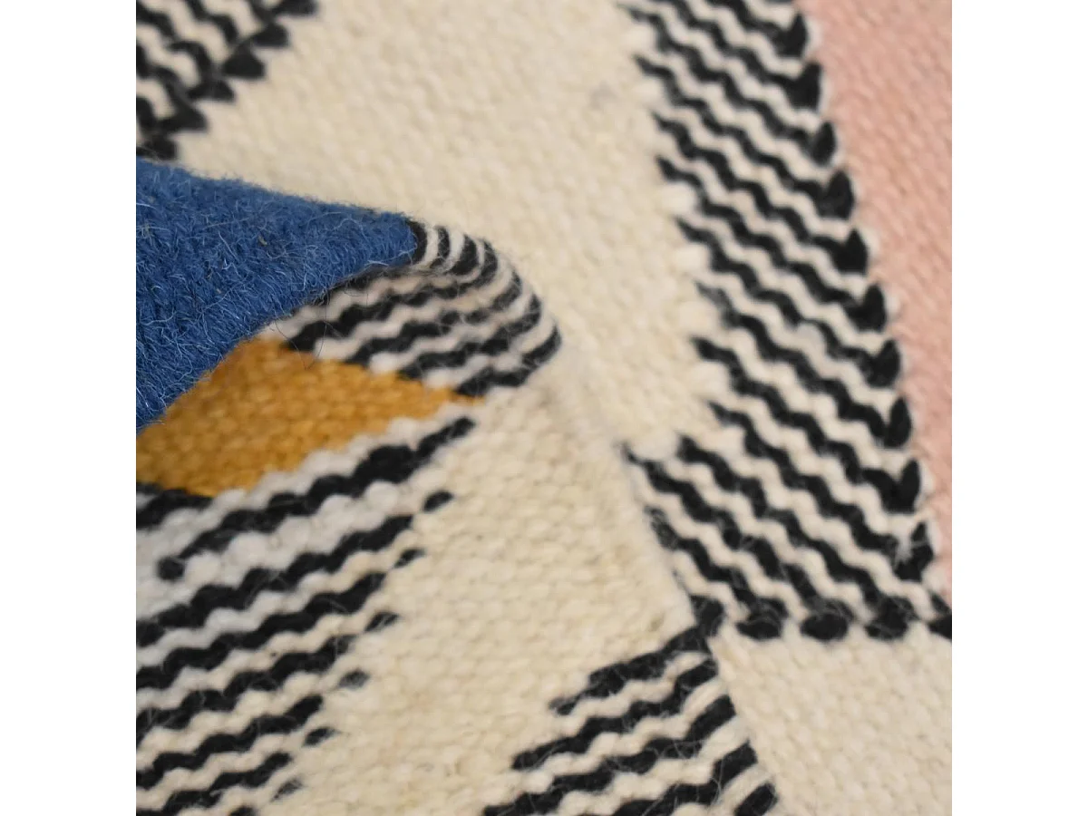 Tapis kilim 160x230 rectangle fait à la main en laine gris et blanc