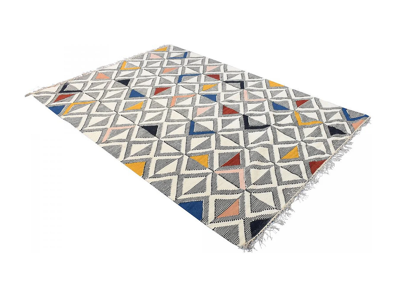 Tapis kilim 160x230 rectangle fait à la main en laine gris et blanc