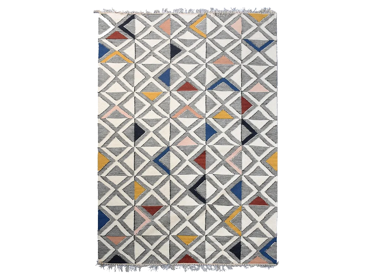 Tapis kilim 160x230 rectangle fait à la main en laine gris et blanc
