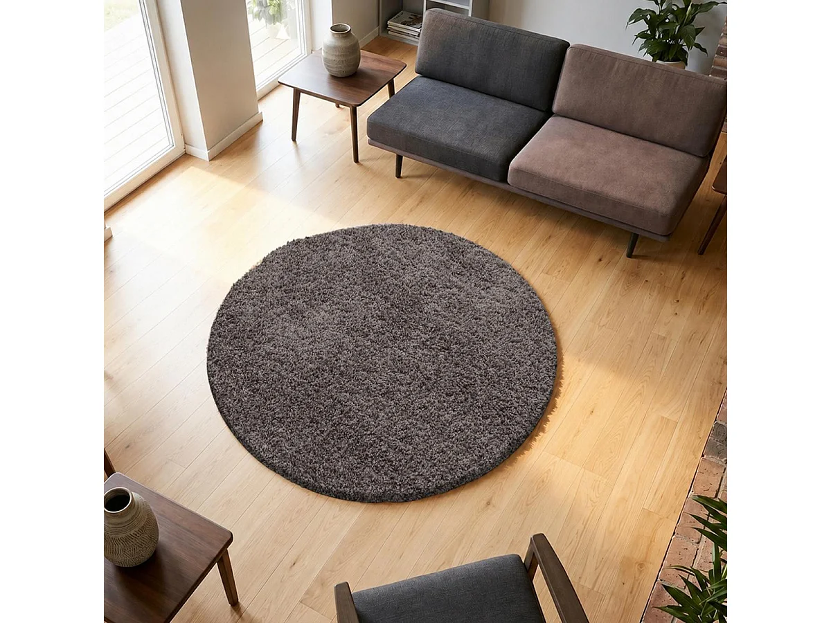 Tappeto Shaggy a pelo lungo Ø160cm tessuto rotondo tortora a tinta unita UNI L