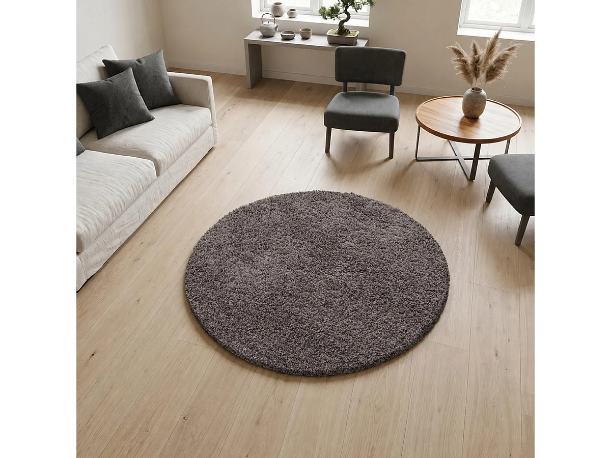 Tappeto Shaggy a pelo lungo Ø160cm tessuto rotondo tortora a tinta unita UNI L