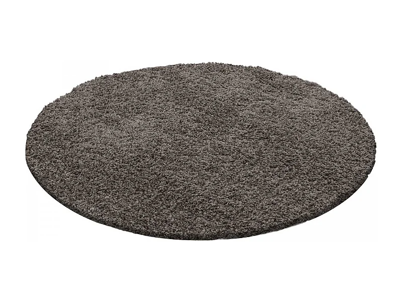 Tapis poils longs shaggy Ø160cm rond tissé taupe motif uni UNI L