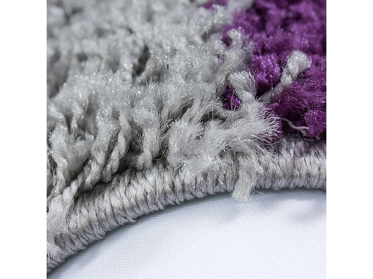 Tapis poils longs shaggy 200x290 rectangle tissé violet et gris motif damier