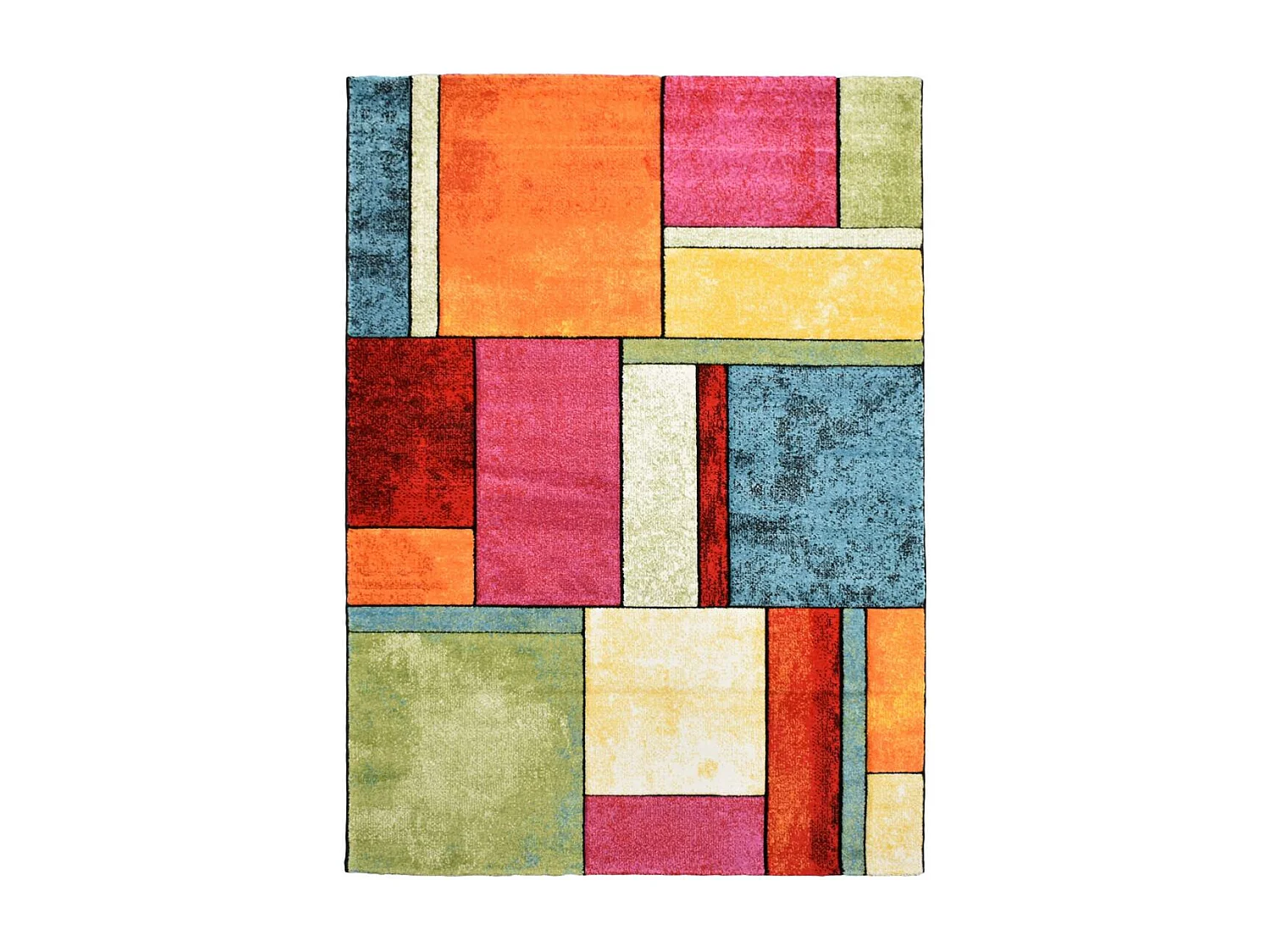 tapis salon 200x200 tissé mutlicolore carré motif géométrique LYN8 GEOME