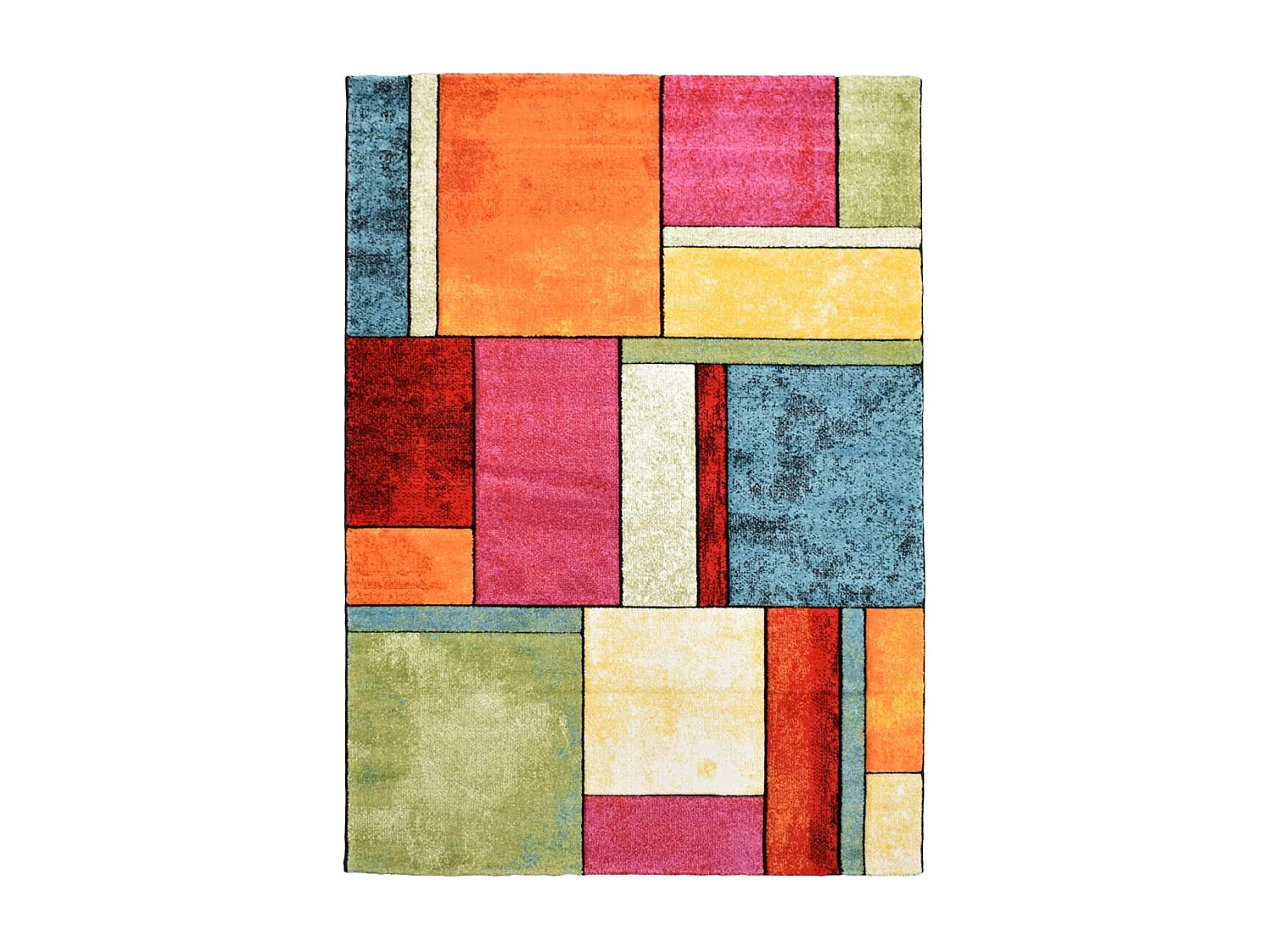 tapis salon 200x200 tissé mutlicolore carré motif géométrique LYN8 GEOME