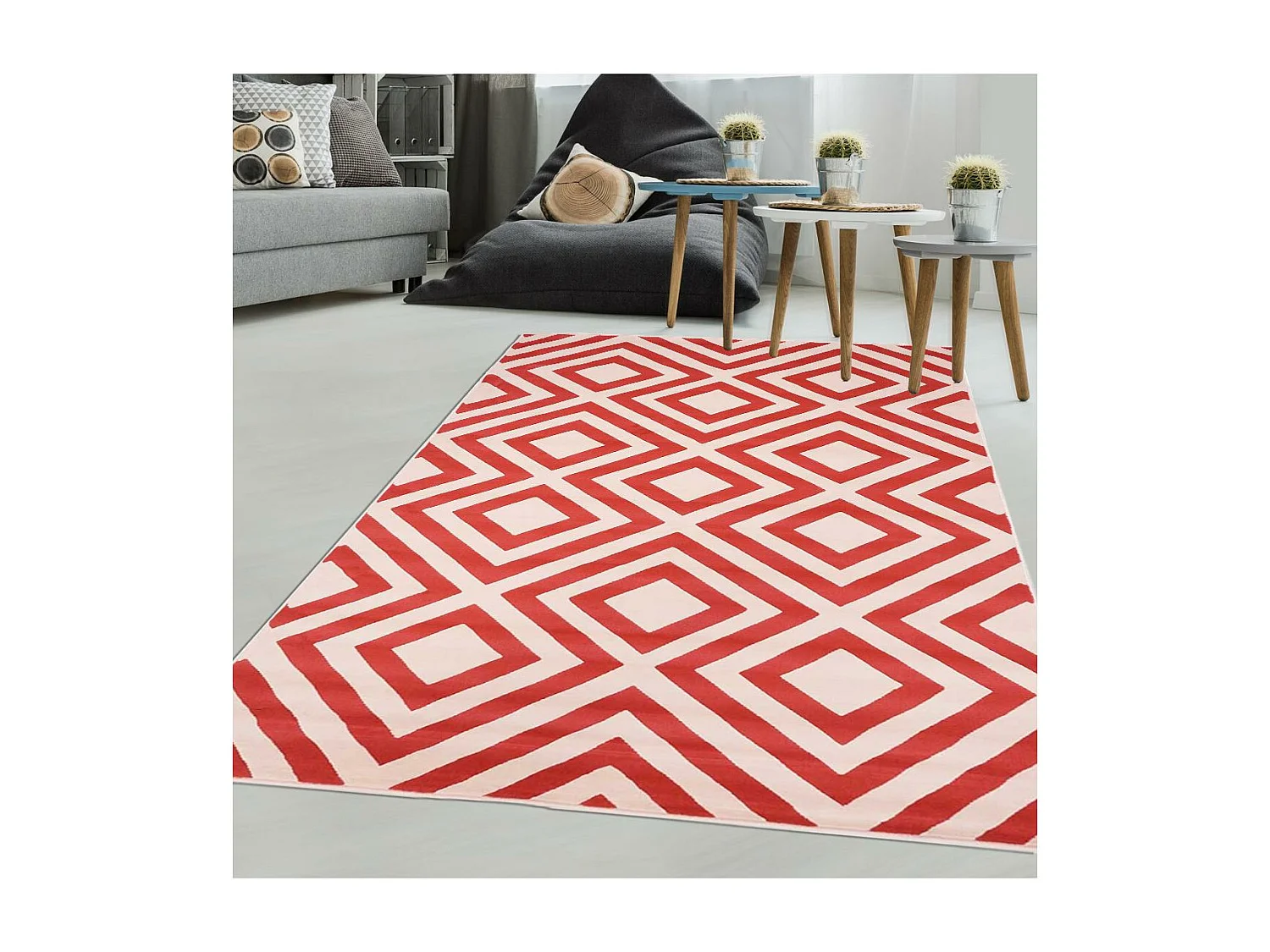 tapis chambre 60x110 tissé corail rectangle motif géométrique LYN49 NICE
