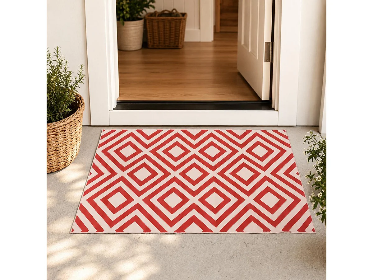 alfombra de dormitorio 60x110 tejido coral rectangular con motivos geométricos LYN49 NICE
