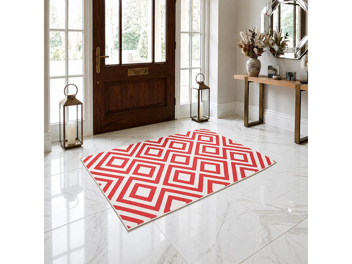alfombra de dormitorio 60x110 tejido coral rectangular con motivos geométricos LYN49 NICE