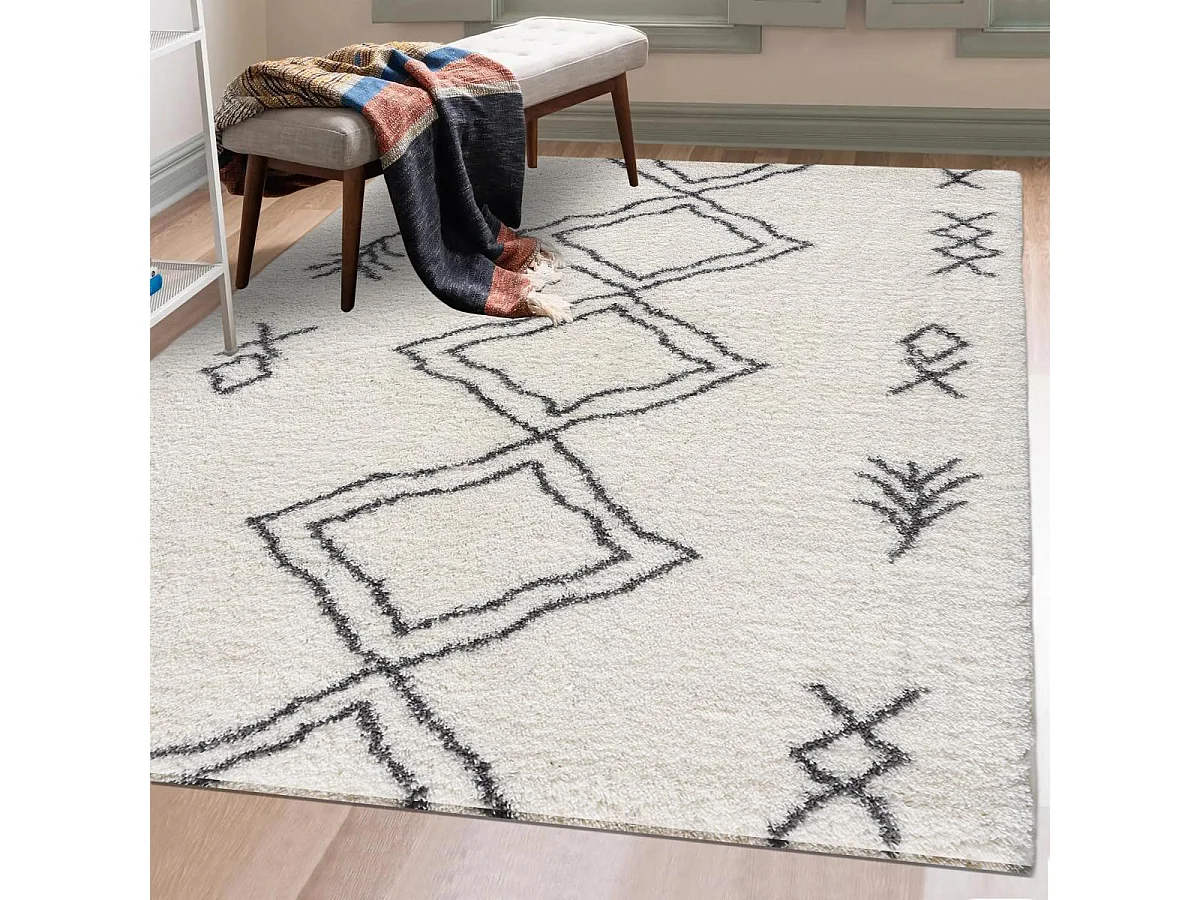 Tapis berbère 80x150 tissé motif ethnic LYN4 DOUX 3 crème