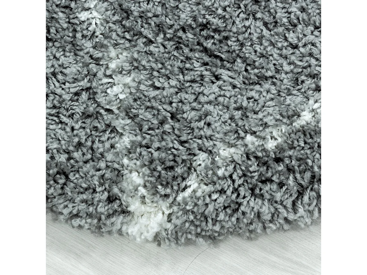 Tapis berbère rond Ø80cm tissé motifs ethno-chic SHAGGY A gris