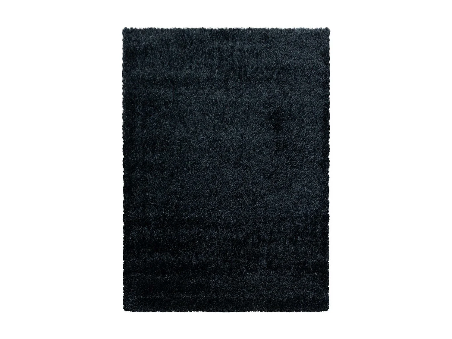 Tapis longs poils shaggy Ø120cm rond tissé noir motif uni UNI A