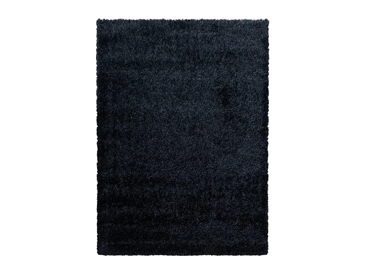 Tapis longs poils shaggy Ø120cm rond tissé noir motif uni UNI A