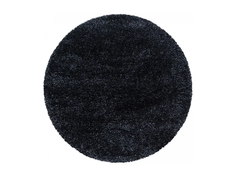 Tapis longs poils shaggy Ø120cm rond tissé noir motif uni UNI A