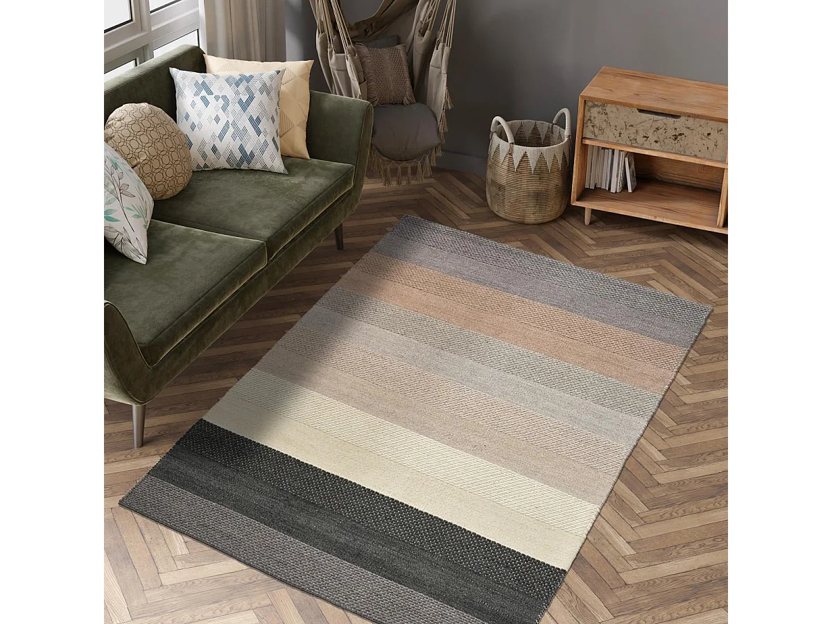 Tappeto Kilim 120x170 rettangolo realizzato a mano in lana beige e blu