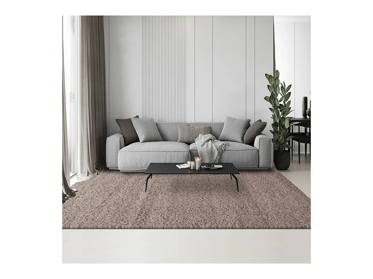 Tapis poils longs shaggy 60x110 rectangle tissé beige motif uni UNI L