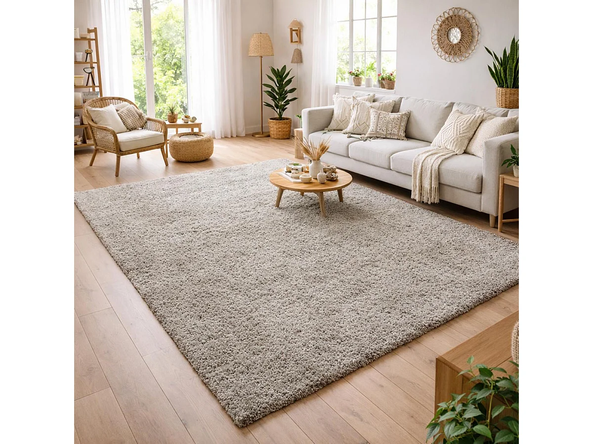 Tapis poils longs shaggy 60x110 rectangle tissé beige motif uni UNI L