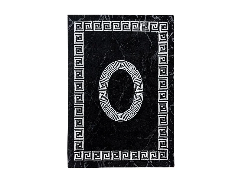 Tapis de couloir 80x300 tissé motif baroque SAPURI noir et blanc