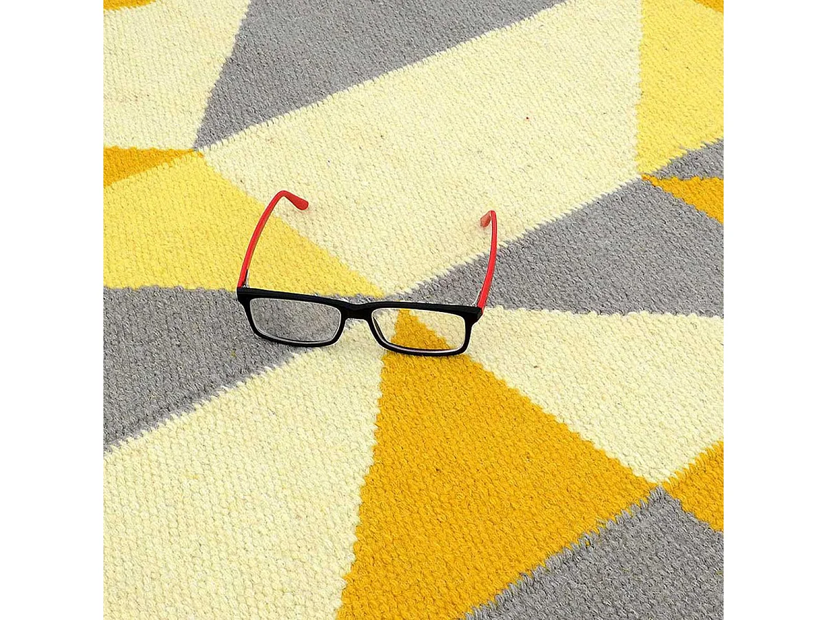 Tapis kilim 80x150 rectangle fait main en laine jaune motif géométrique