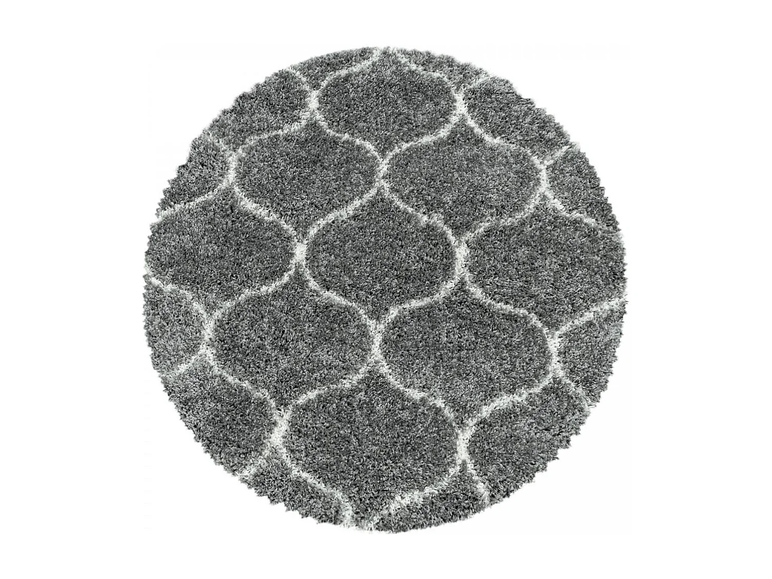 Tapis shaggy Ø120cm rond tissé gris et crème motif scandinave SCANDINAV A