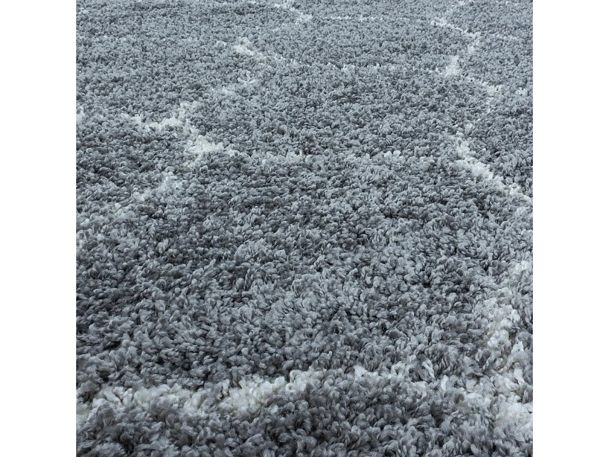 Tapis shaggy Ø120cm rond tissé gris et crème motif scandinave SCANDINAV A