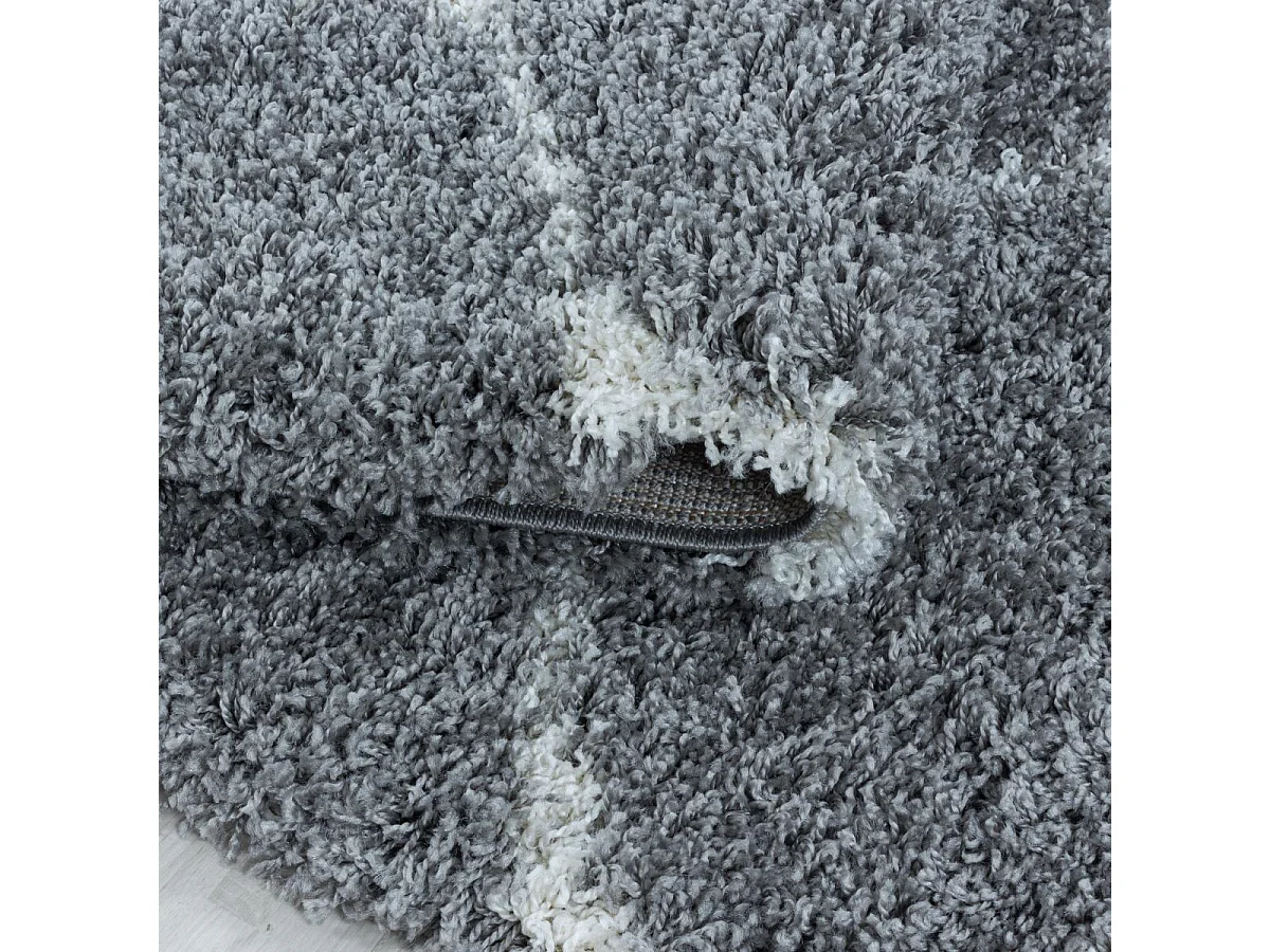 Tapis shaggy Ø120cm rond tissé gris et crème motif scandinave SCANDINAV A