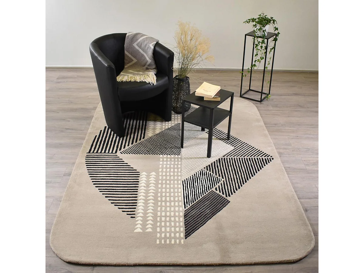 tapis salon 160x230 fait à la main en laine gris et taupe