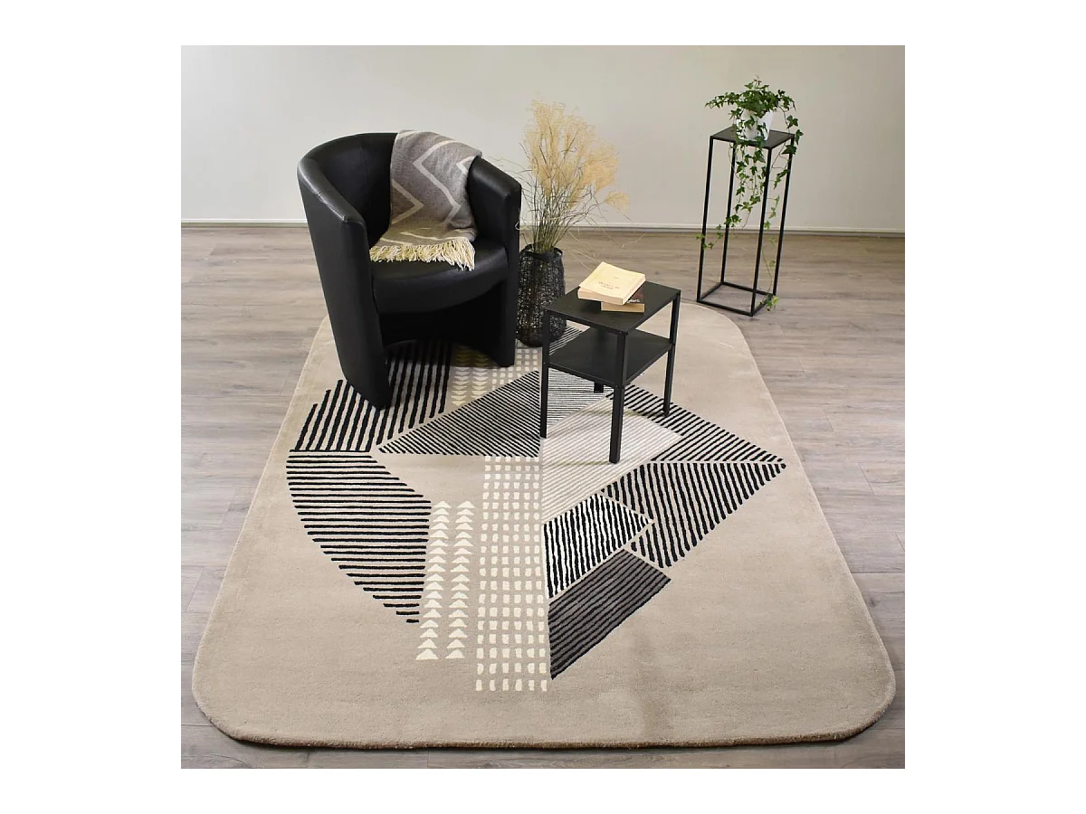 tapis salon 160x230 fait à la main en laine gris et taupe