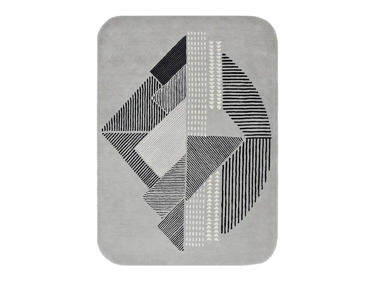 tapis salon 160x230 fait à la main en laine gris et taupe