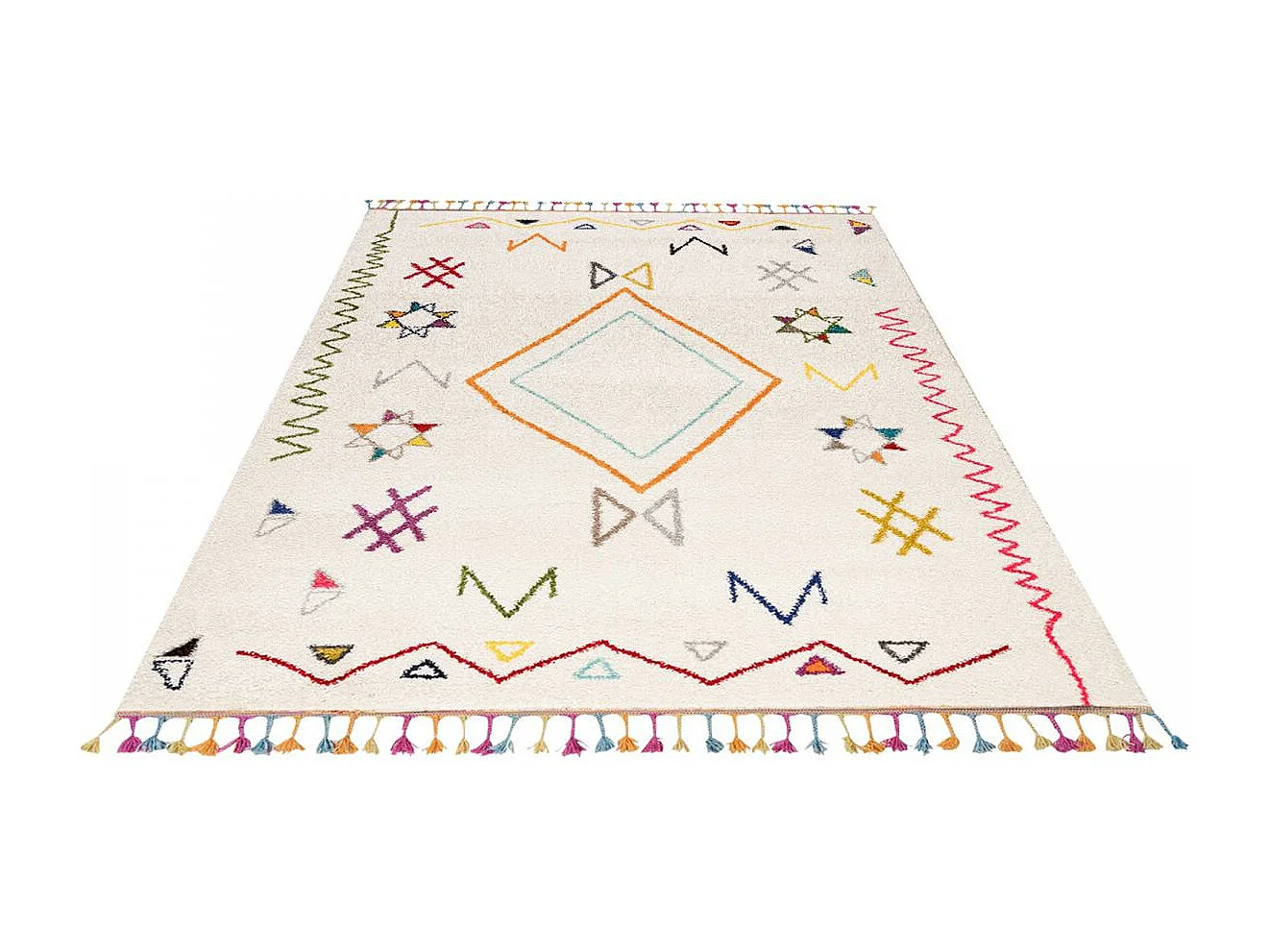 Tapis berbère 60x110 tissé motif ethnic LYN5 JADIDA crème