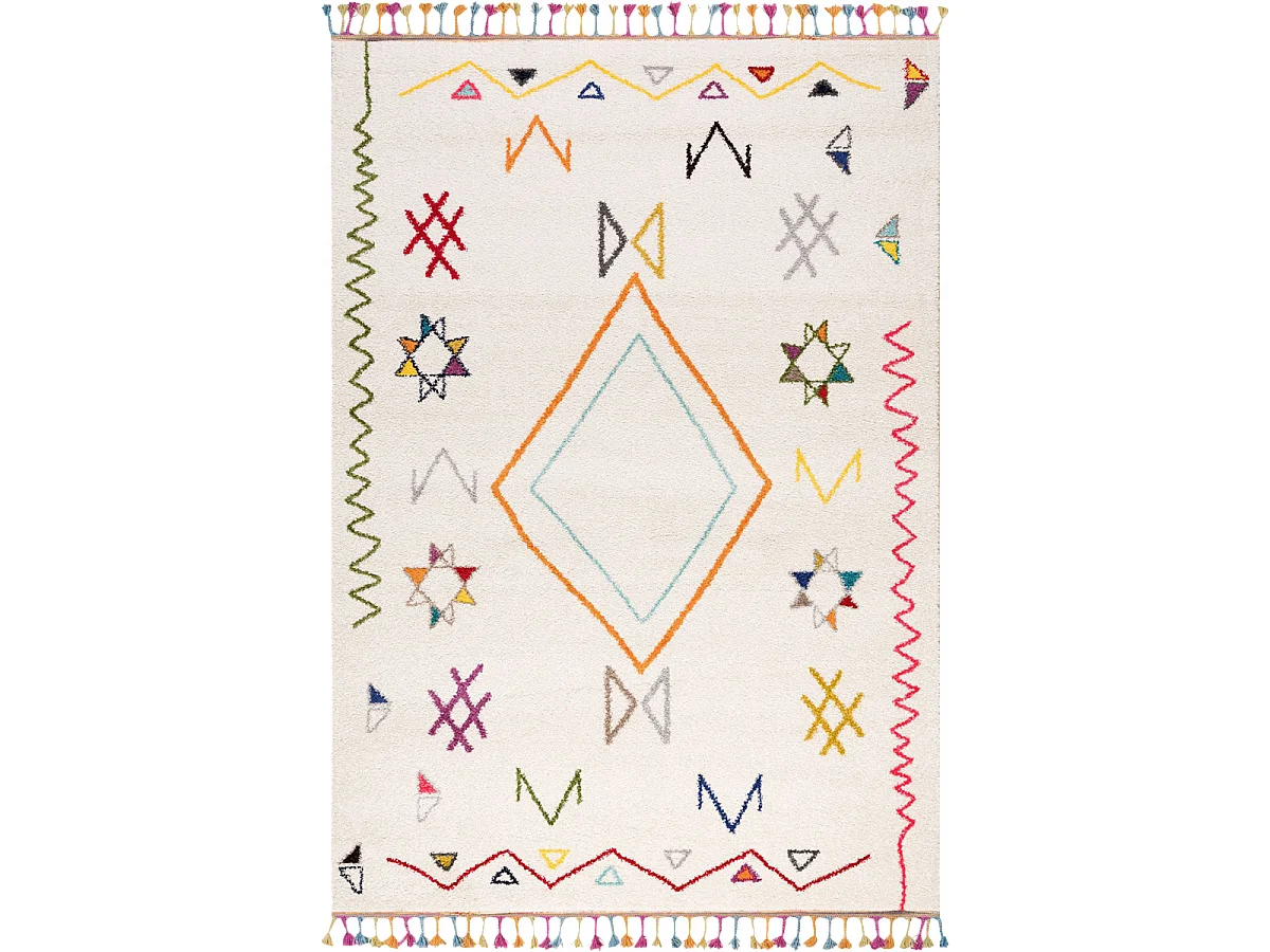 Tapis berbère 60x110 tissé motif ethnic LYN5 JADIDA crème