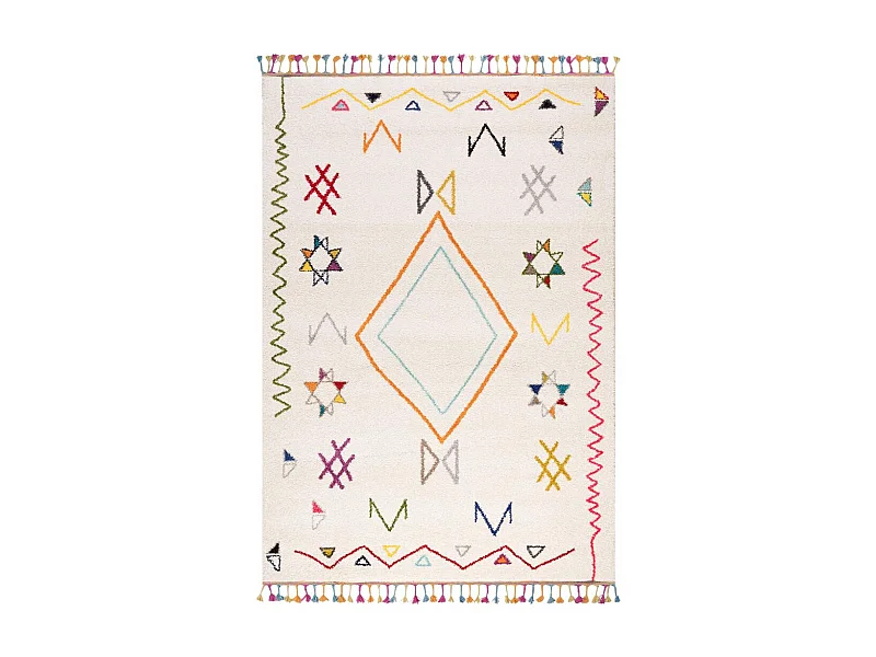 Tapis berbère 60x110 tissé motif ethnic LYN5 JADIDA crème