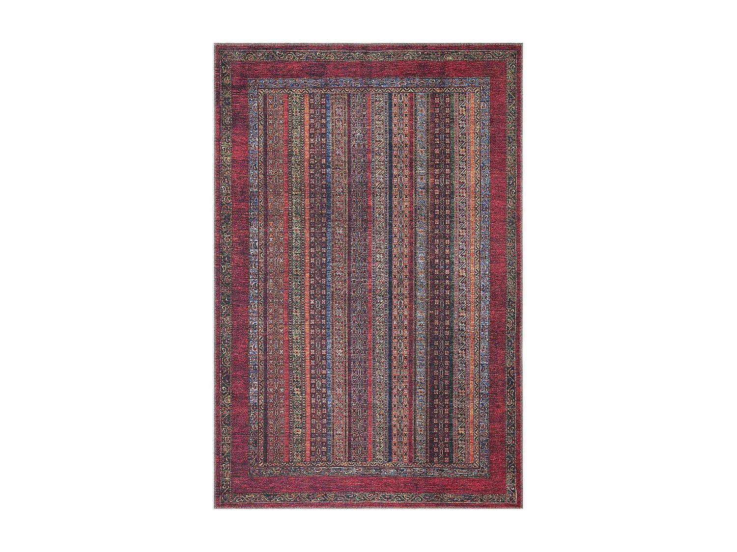 Tapis oriental 75x150 rectangle rouge et bleu tissé motif ethnique SHAWL VINTAGE
