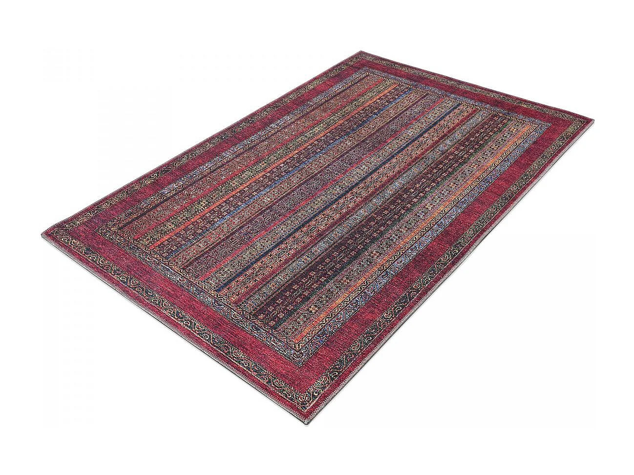 Tapis oriental 75x150 rectangle rouge et bleu tissé motif ethnique SHAWL VINTAGE