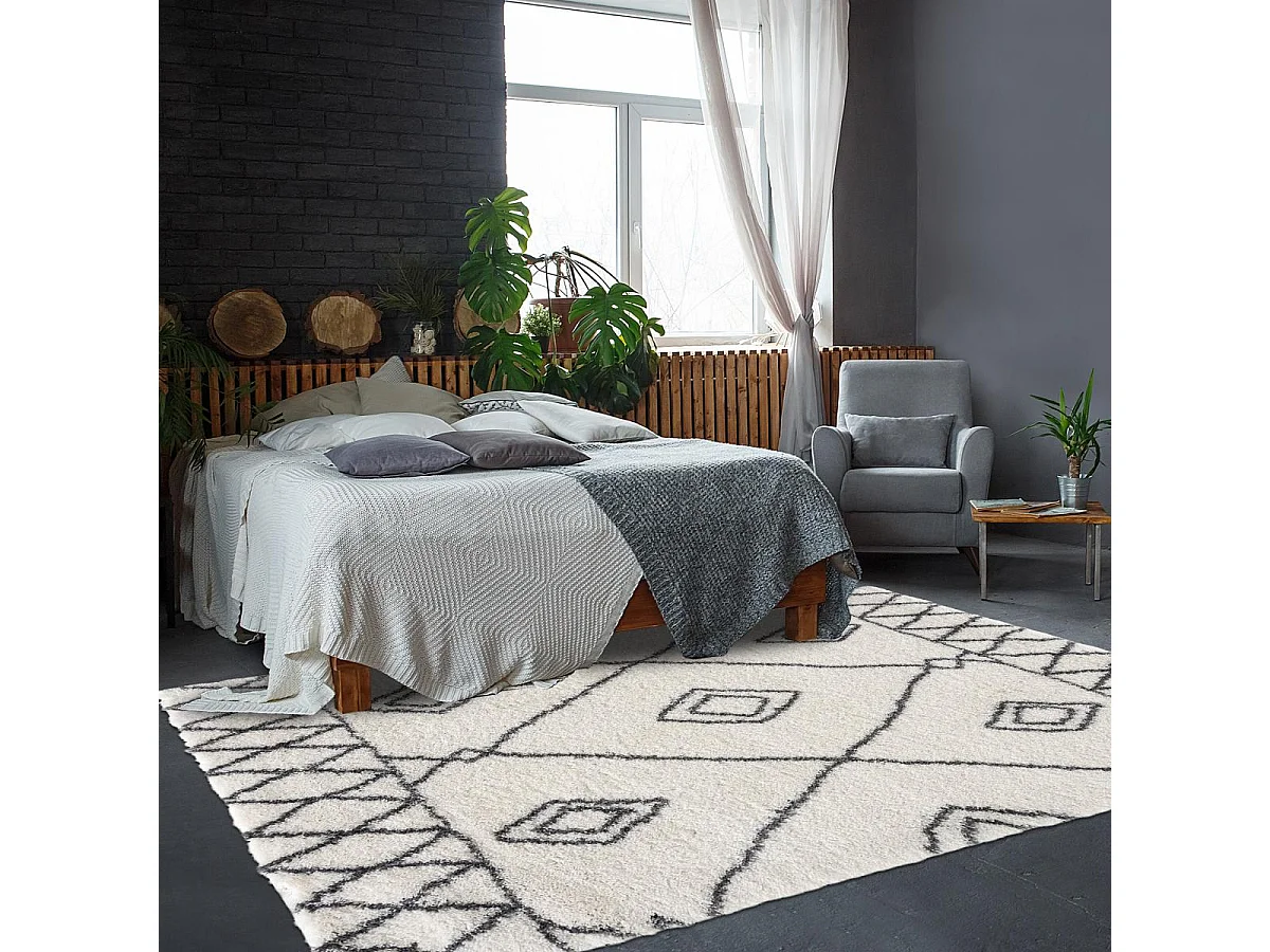 Tapis berbère 160x220 tissé motif ethnic LYN4 DOUX 2 crème