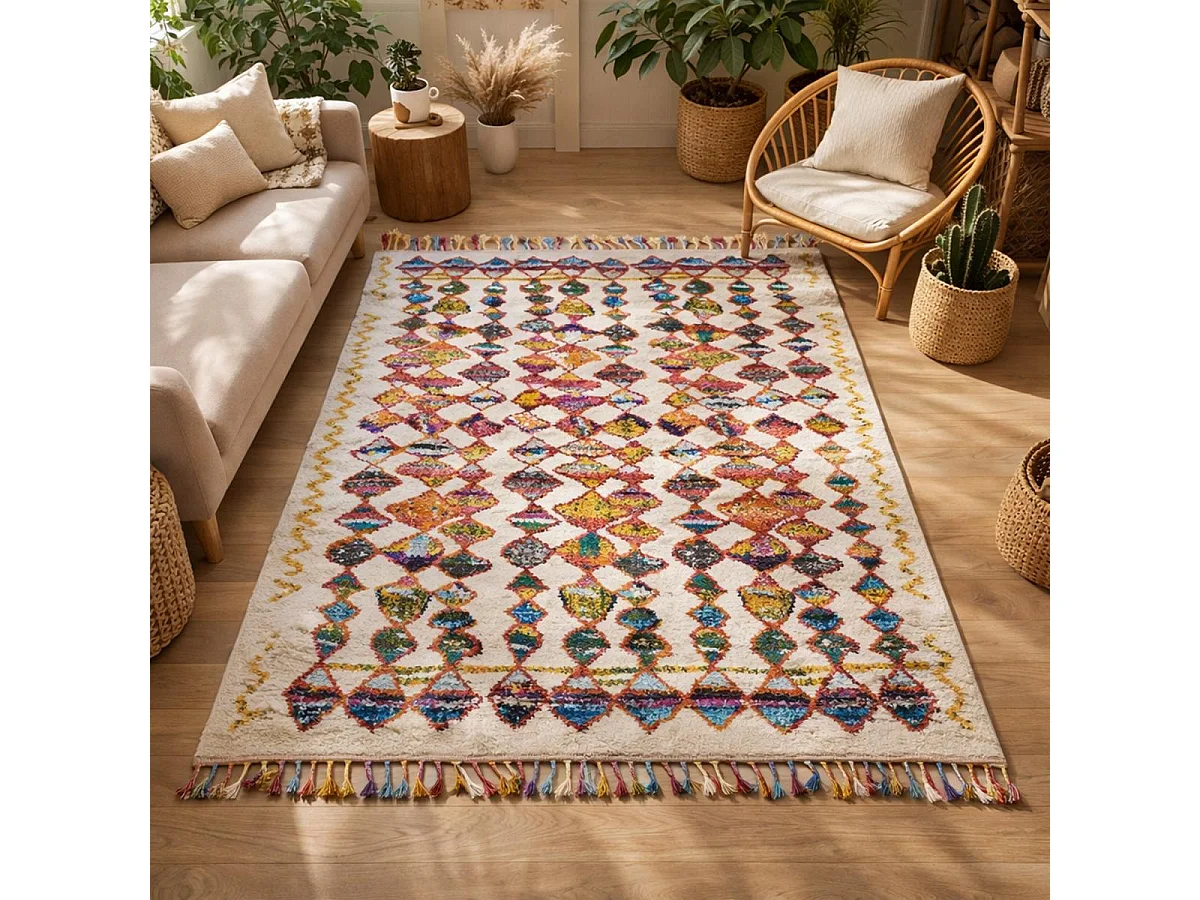 Tapis berbère 80x200 tissé motifs tribaux LYN5 OURIKA A multicolore