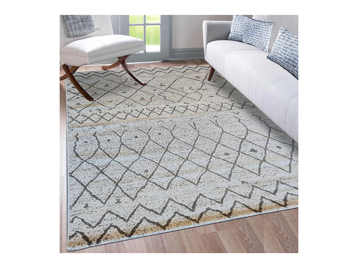 Tapis berbère 60x110 tissé motif ethnic ESSAOUER gris et noir