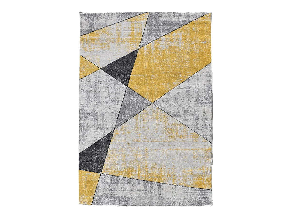 tapis entrée 80x150 tissé jaune et gris rectangle motif géométrique ROSALINE