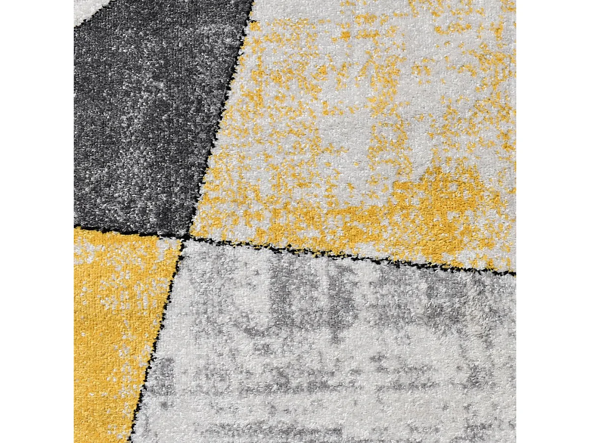 tapis entrée 80x150 tissé jaune et gris rectangle motif géométrique ROSALINE