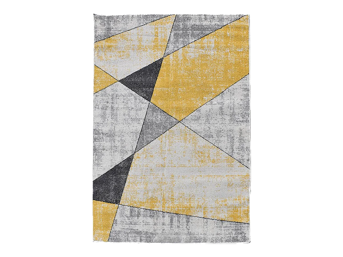 tapis entrée 80x150 tissé jaune et gris rectangle motif géométrique ROSALINE