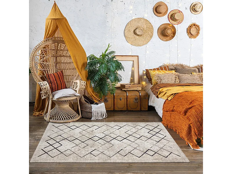 tapis chambre 150x230 tissé crème rectangle motif scandinave JOINTA