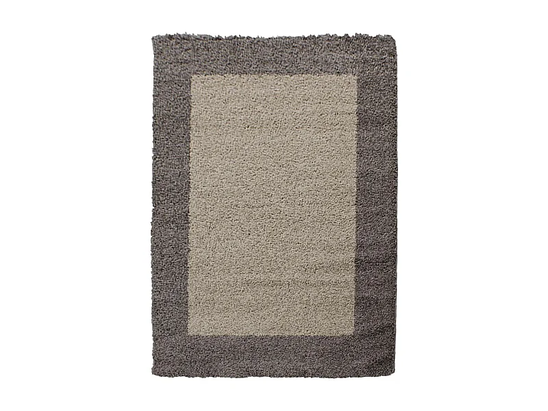Tapis poils longs shaggy 80x250 rectangle tissé beige et taupe motif simple