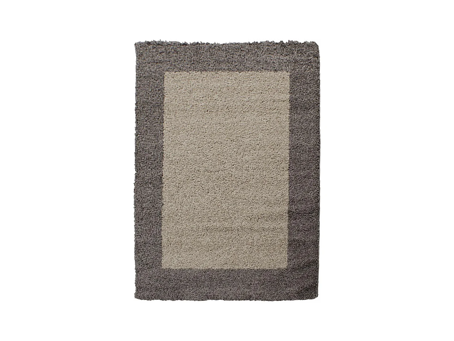 Tapis poils longs shaggy 80x250 rectangle tissé beige et taupe motif simple