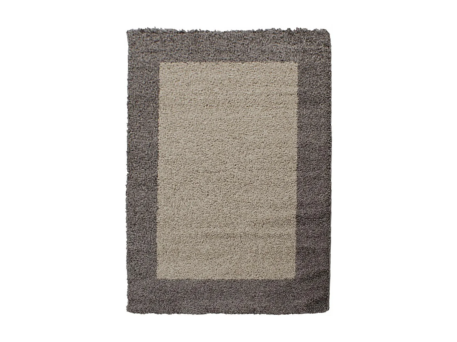 Tapis poils longs shaggy 80x250 rectangle tissé beige et taupe motif simple