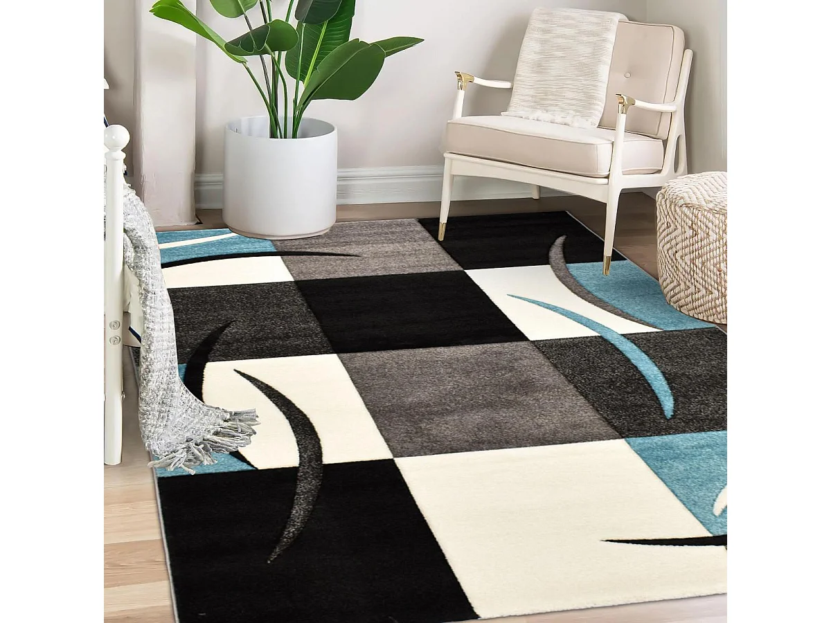 Tapis salon 160x230 cm Rectangulaire DIAMOND 665-80 Bleu Salon adapté au chauffage par le sol