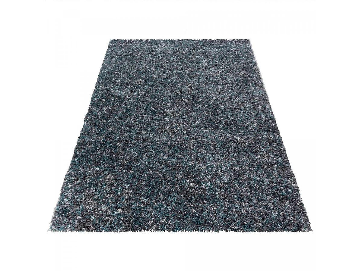 Tapis poils longs shaggy 60x110 rectangle tissé bleu motif faux uni UNI D