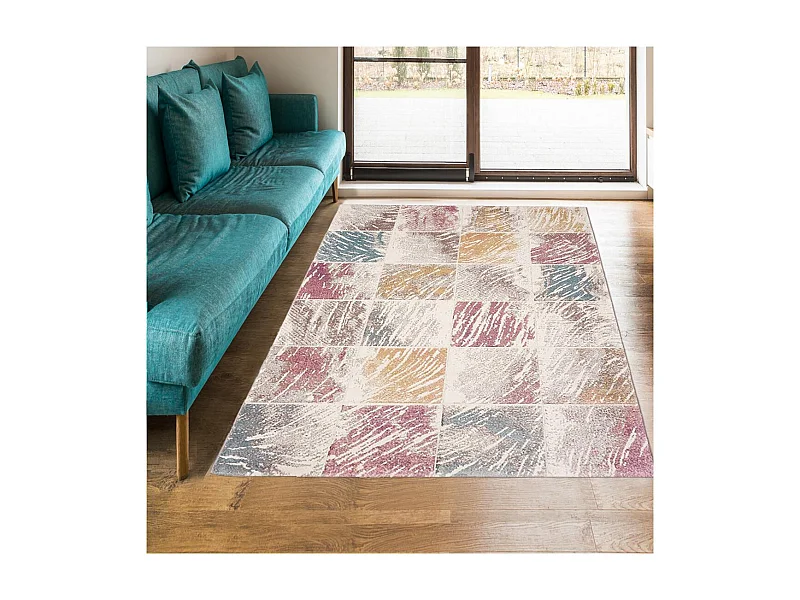 tapis chambre 60x110 tissé multicolore rectangle motif géométrique PASTY