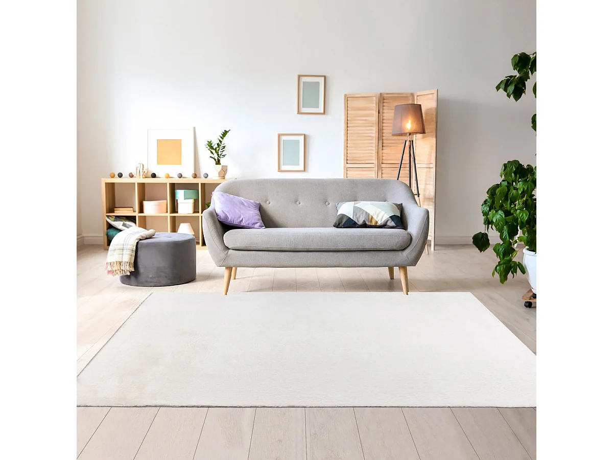 tapis salon 200x290 tissé blanc rectangle motif uni SUPERSOFT