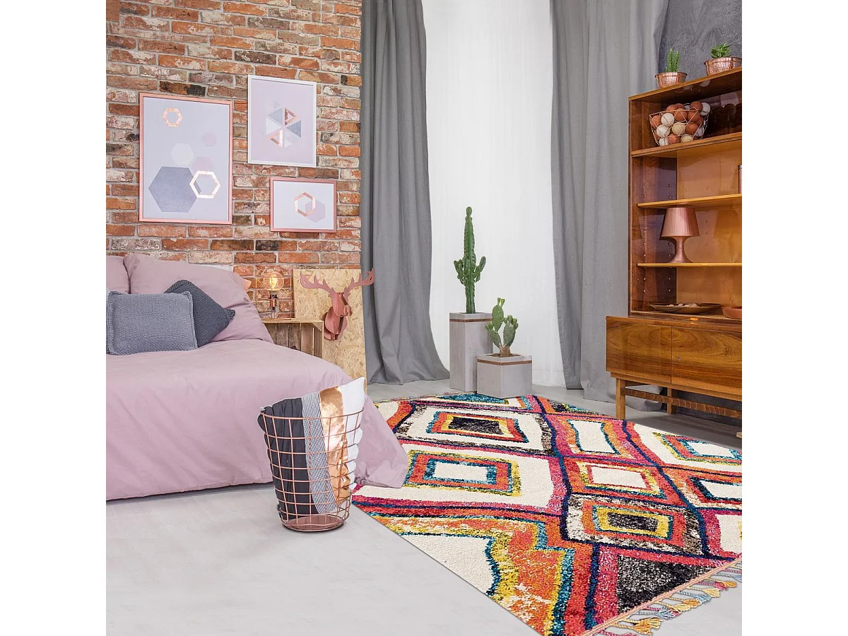 Tapis berbère 80x150 tissé motif ethnic LYN5 OURIKA D violet