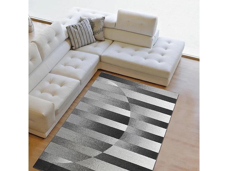 tapis salon 160x225 tissé gris et noir rectangle motif géométrique LYN1 DIAPO